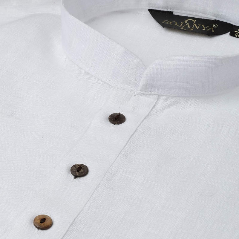 Sojanya (Since 1958 Men'S Cotton Linen White Checked Only Long Kurta, Size 36 - Image 4
